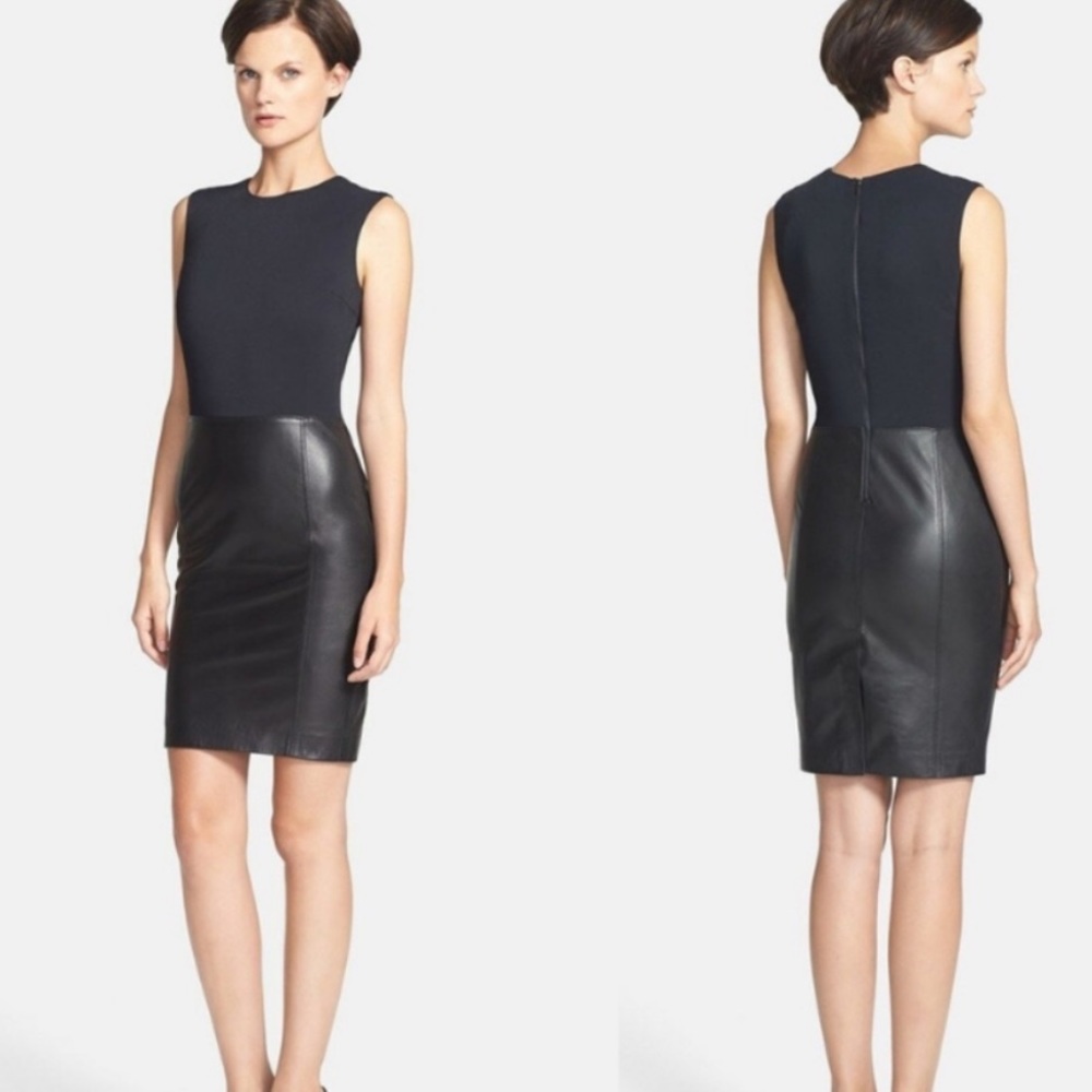 $795 Vince Sleeveless Leather & Ponte Dress Lambskin SZ 0